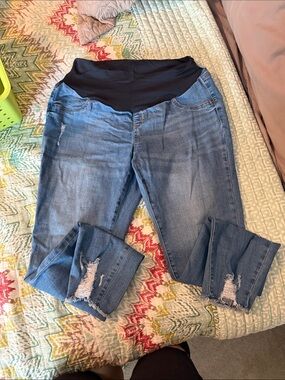 Sonoma Medium Blue Boyfriend Maternity Jeans with Black Waist Panel